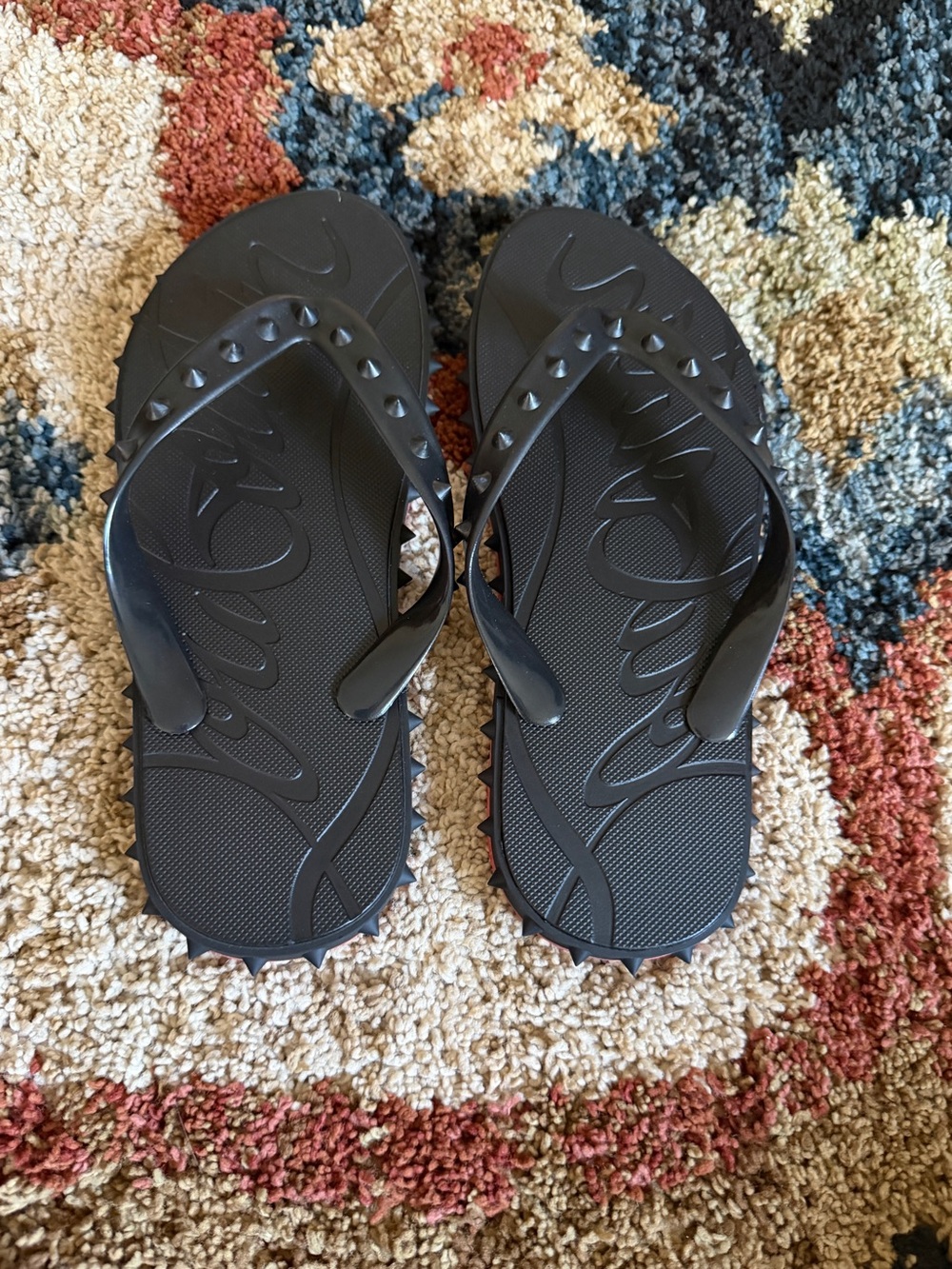 Christian Louboutin Black Studded Flip-Flop Slippers